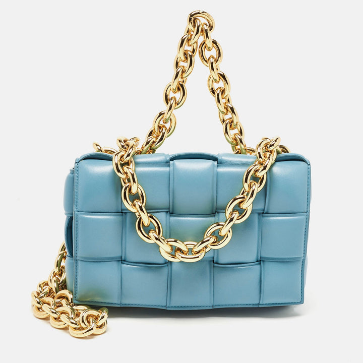 Bottega veneta Blue Padded Leather Chain Cassette Shoulder Bag