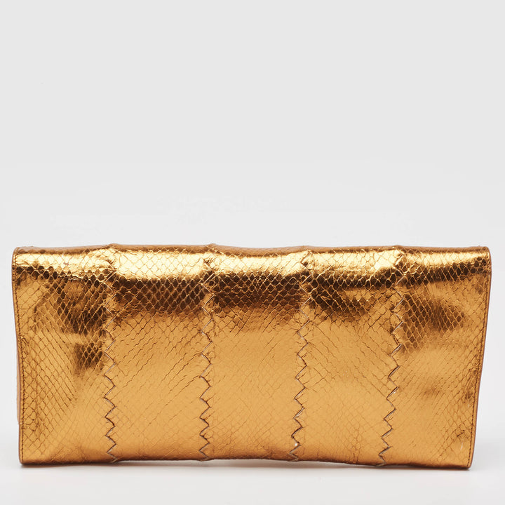 Bottega veneta Gold Intrecciato Leather Frame Wristlet Clutch