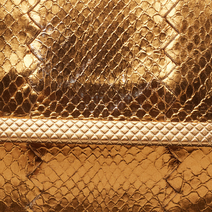 Bottega veneta Gold Intrecciato Leather Frame Wristlet Clutch