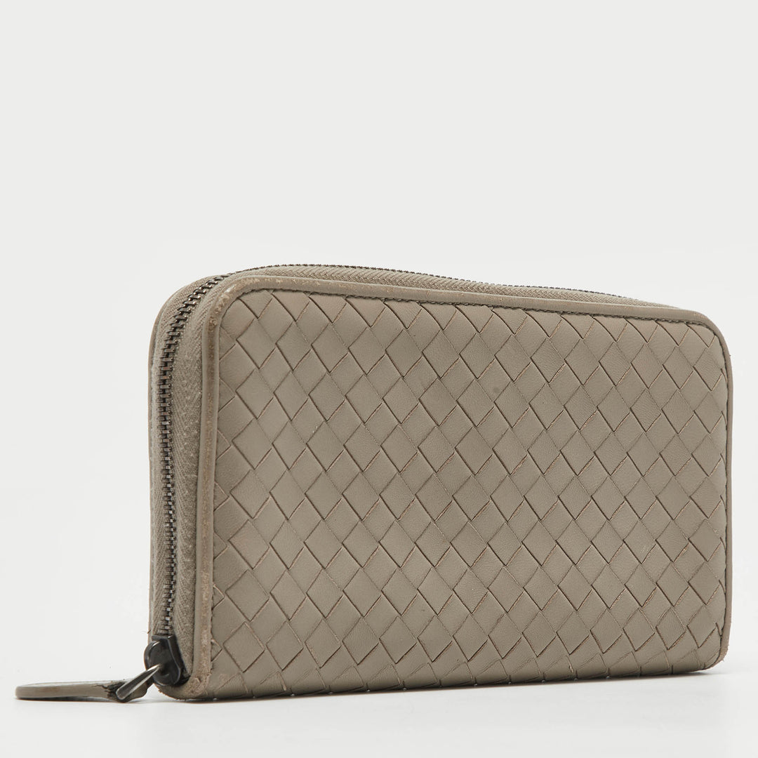 Bottega veneta Grey Intrecciato Leather Zip Around Wallet