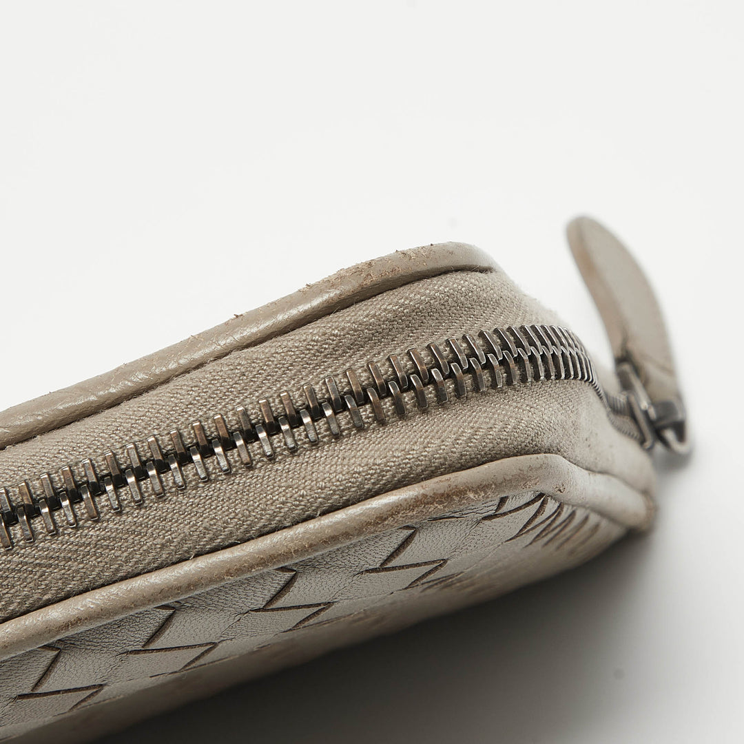 Bottega veneta Grey Intrecciato Leather Zip Around Wallet