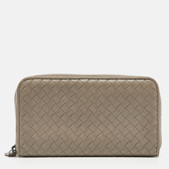 Bottega veneta Grey Intrecciato Leather Zip Around Wallet