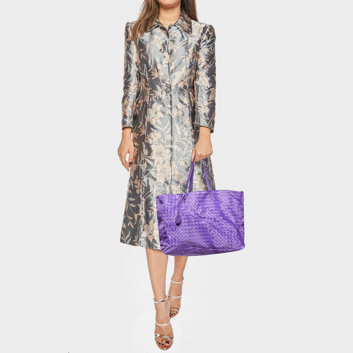 Bottega veneta Purple Intrecciolusion Nylon and Leather Medium Tote