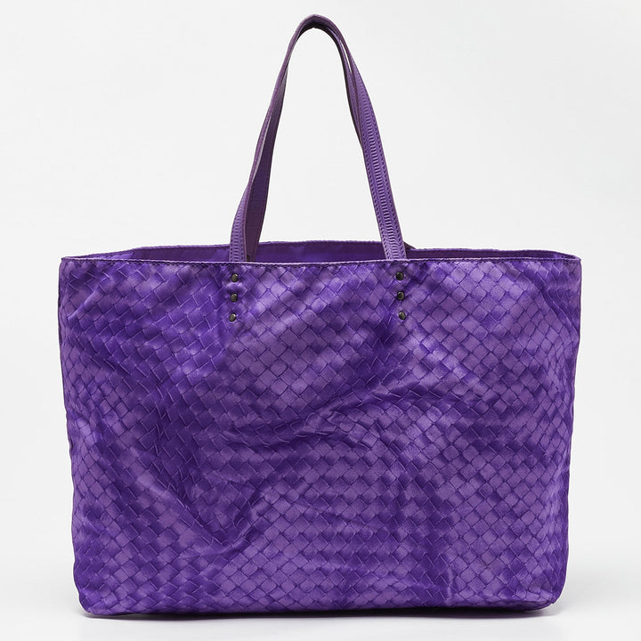 Bottega veneta Purple Intrecciolusion Nylon and Leather Medium Tote