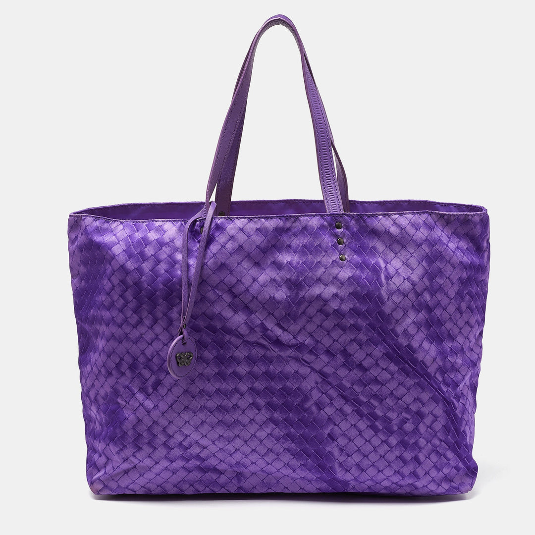 Bottega veneta Purple Intrecciolusion Nylon and Leather Medium Tote
