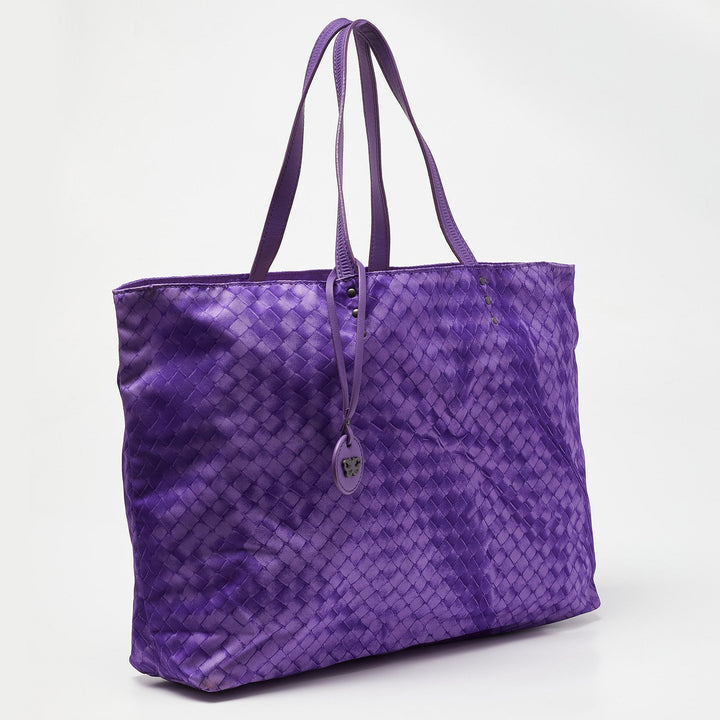 Bottega veneta Purple Intrecciolusion Nylon and Leather Medium Tote