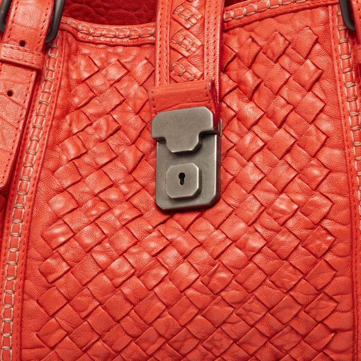 Bottega veneta Red Intrecciato Leather Large Roma Stitch Tote