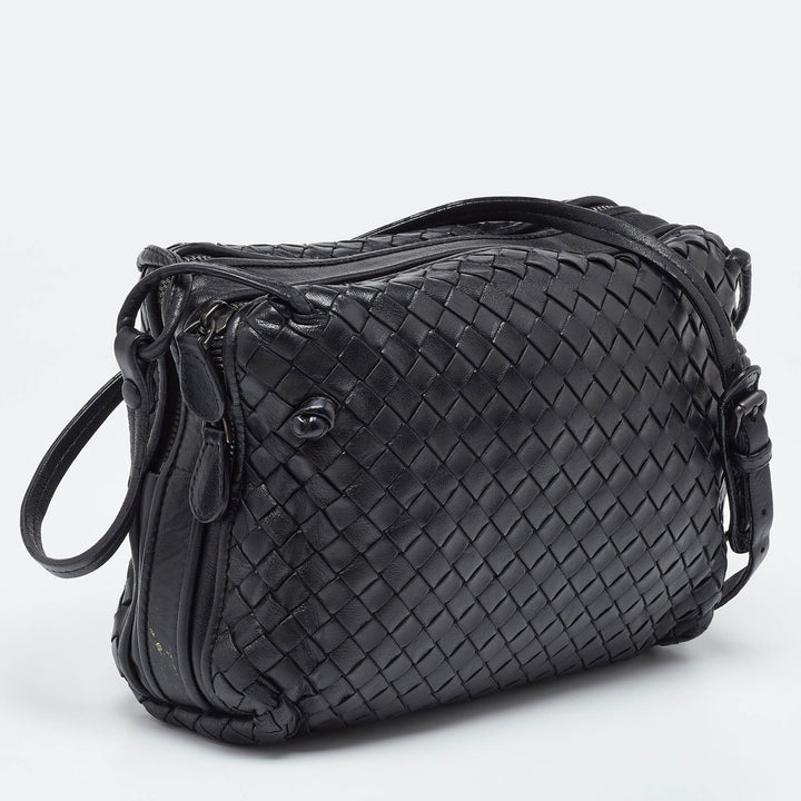 Bottega veneta Black Intrecciato Leather Nodini Double Zip Crossbody Bag