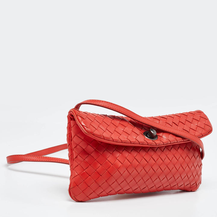Bottega veneta Orange Intrecciato Leather Crossbody Bag