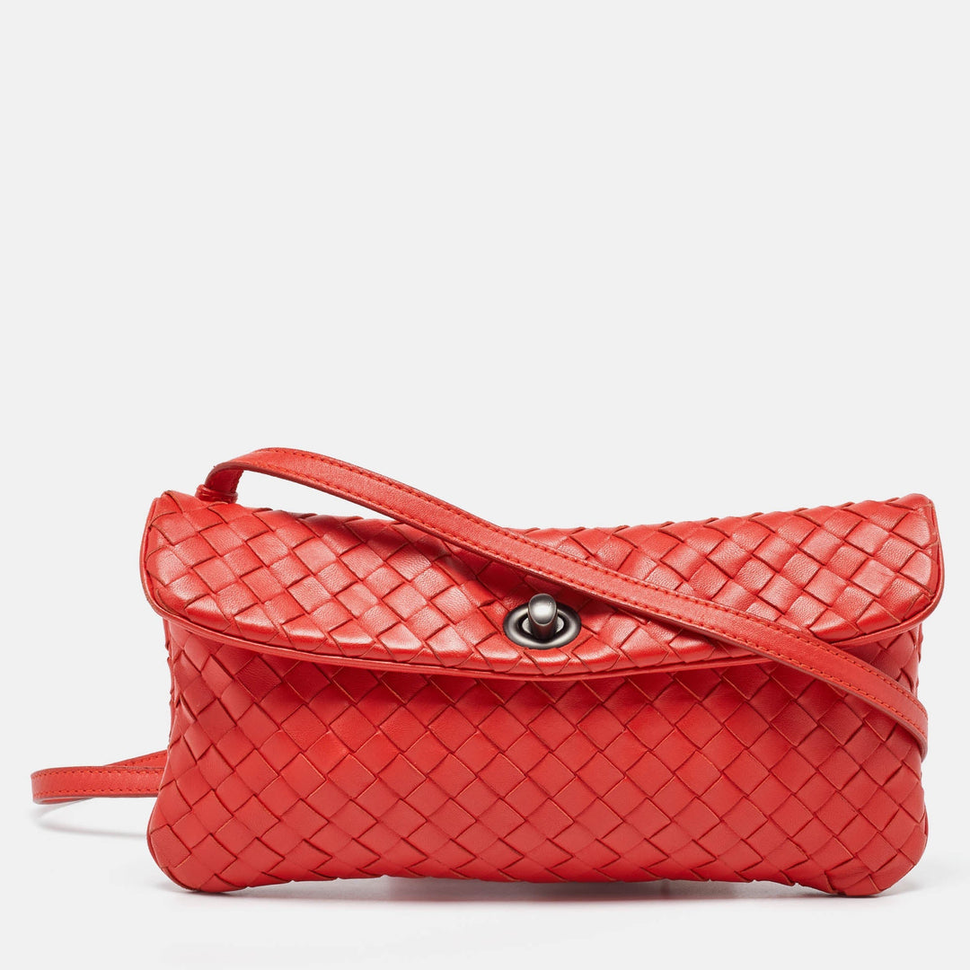 Bottega veneta Orange Intrecciato Leather Crossbody Bag