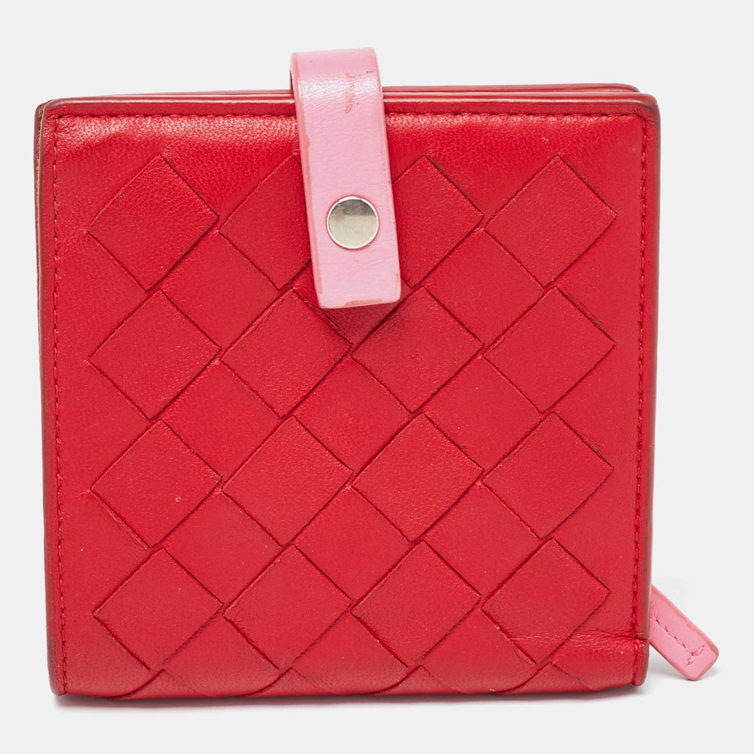 Bottega veneta Red/Pink Intrecciato Leather French Compact Wallet