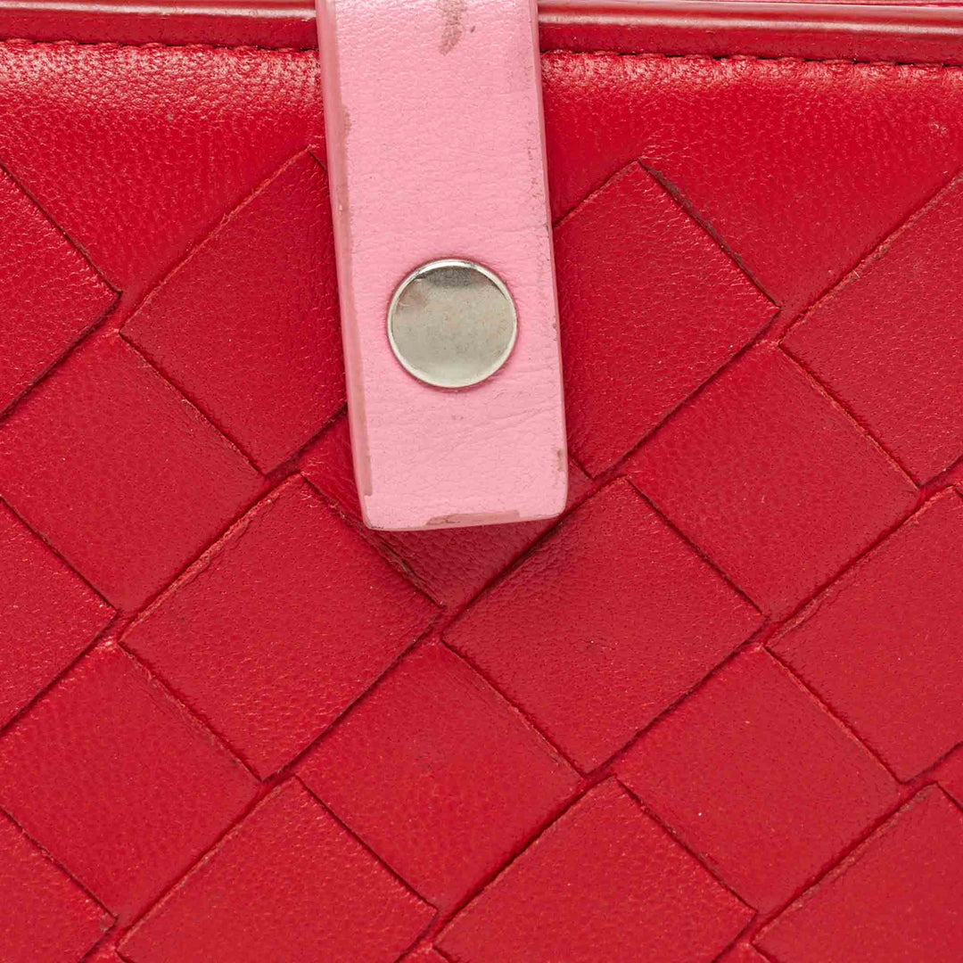Bottega veneta Red/Pink Intrecciato Leather French Compact Wallet