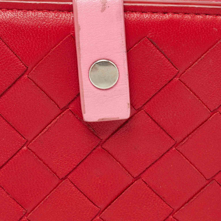 Bottega veneta Red/Pink Intrecciato Leather French Compact Wallet