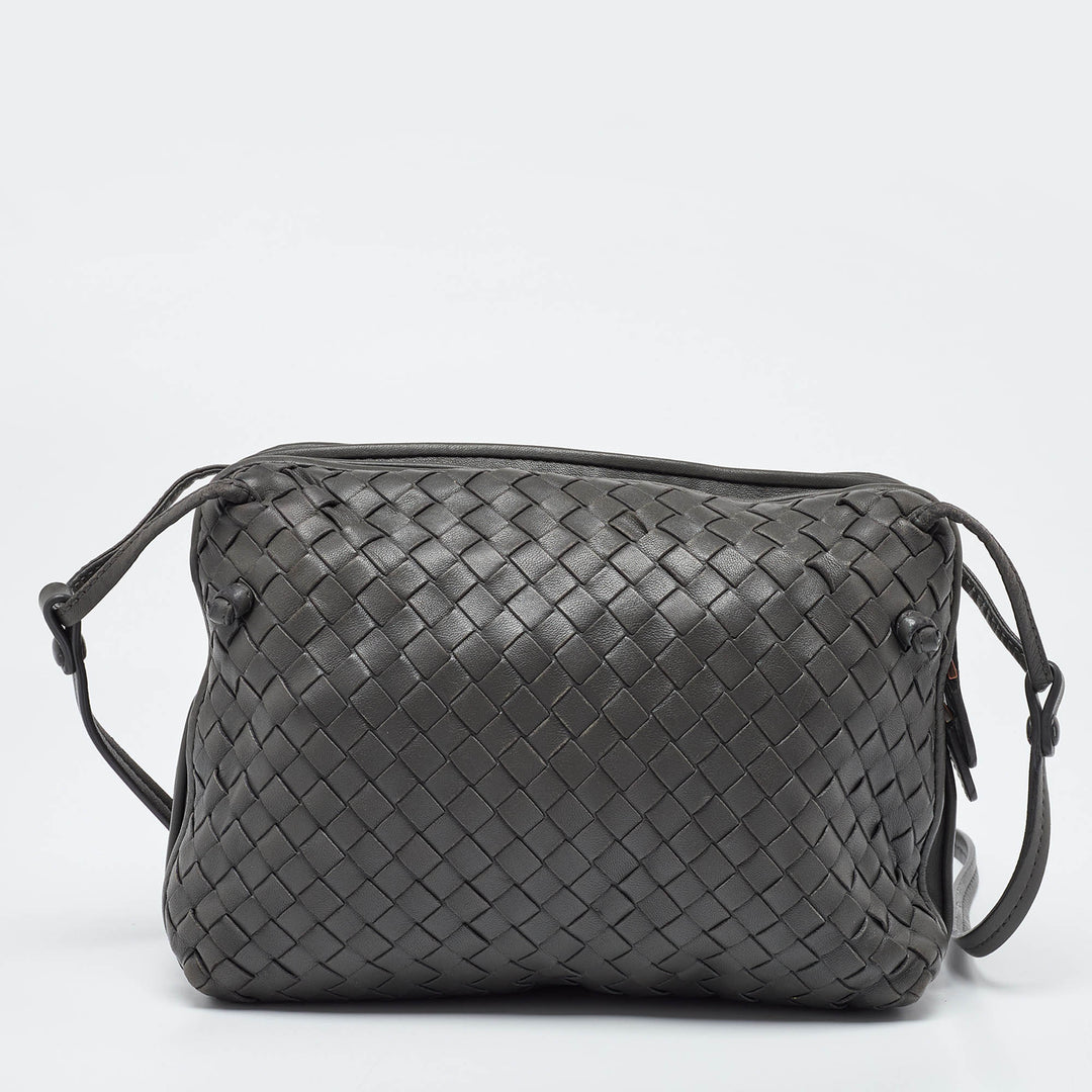 Bottega veneta Grey Intrecciato Leather Nodini Double Zip Crossbody Bag