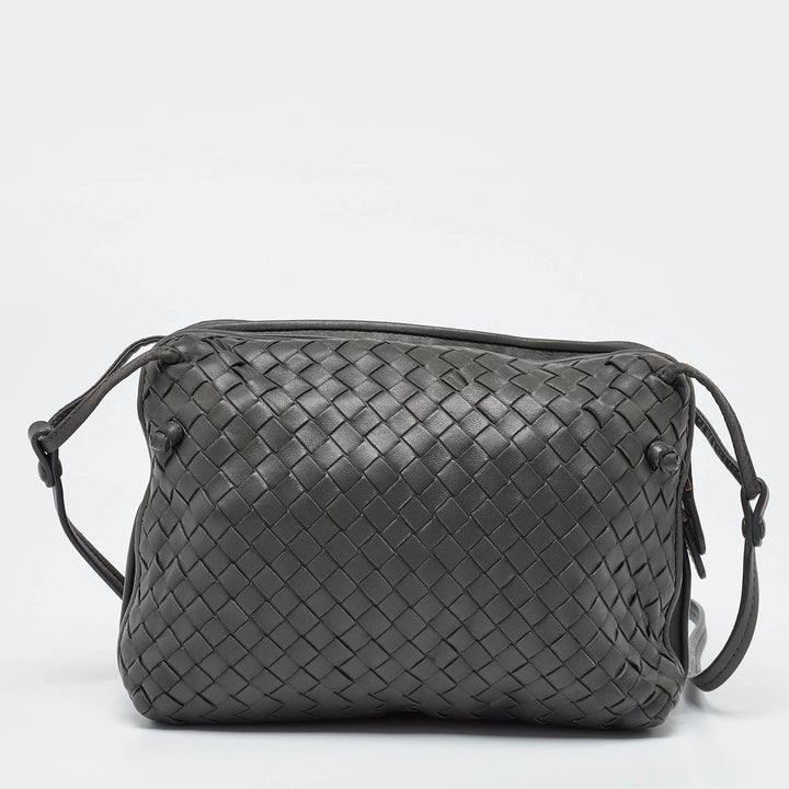 Bottega veneta Grey Intrecciato Leather Nodini Double Zip Crossbody Bag