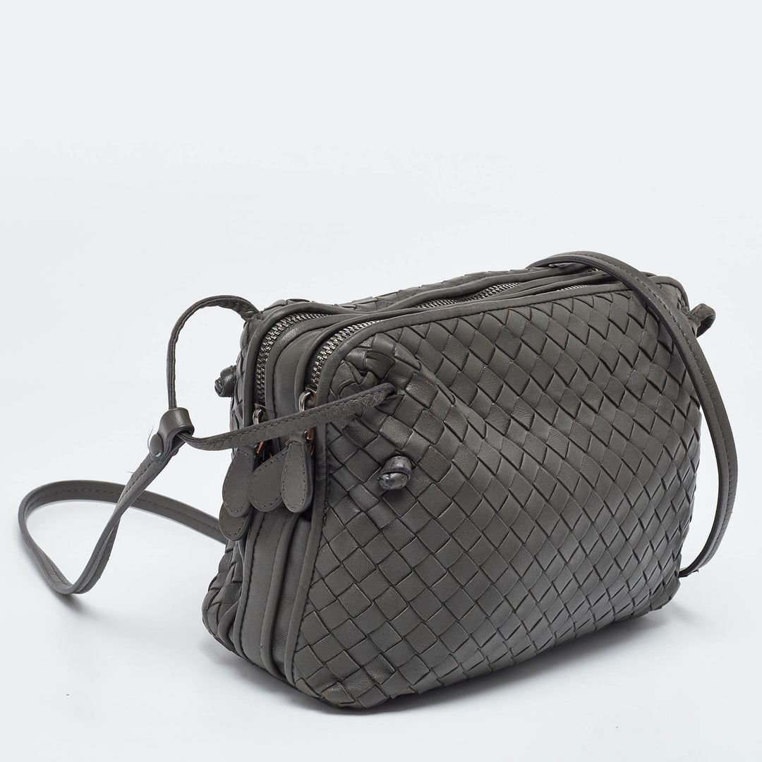 Bottega veneta Grey Intrecciato Leather Nodini Double Zip Crossbody Bag