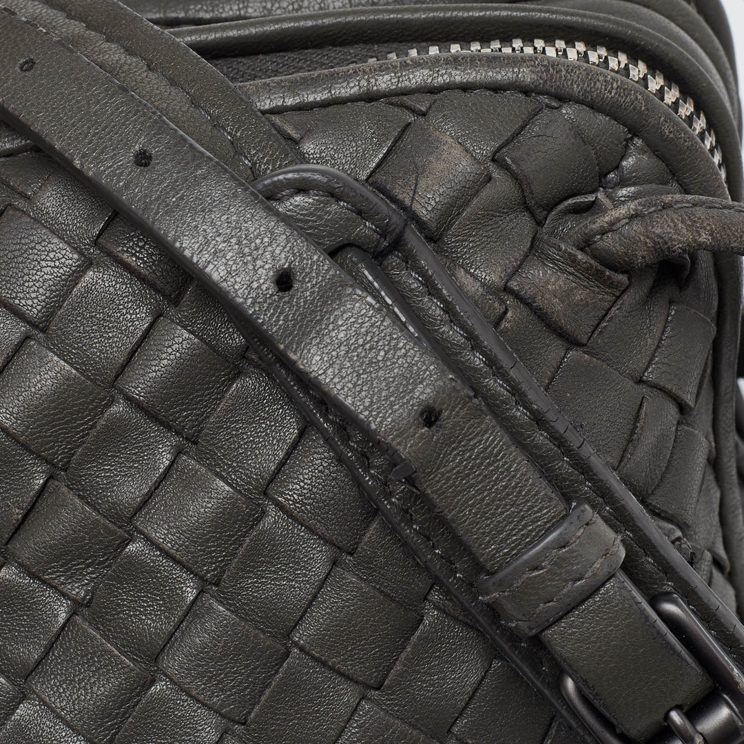 Bottega veneta Grey Intrecciato Leather Nodini Double Zip Crossbody Bag