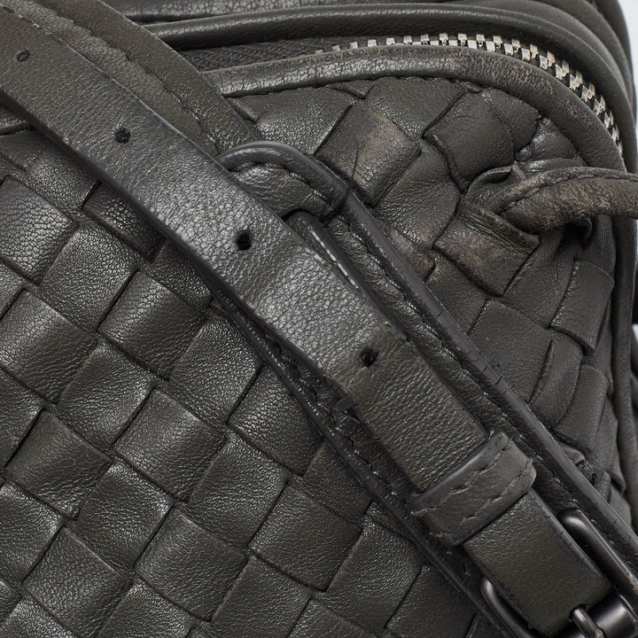 Bottega veneta Grey Intrecciato Leather Nodini Double Zip Crossbody Bag