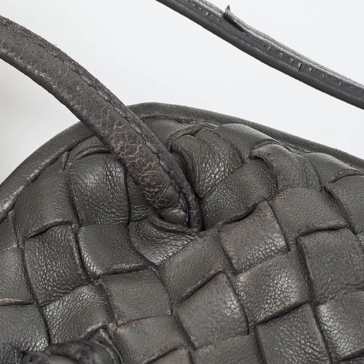 Bottega veneta Grey Intrecciato Leather Nodini Double Zip Crossbody Bag