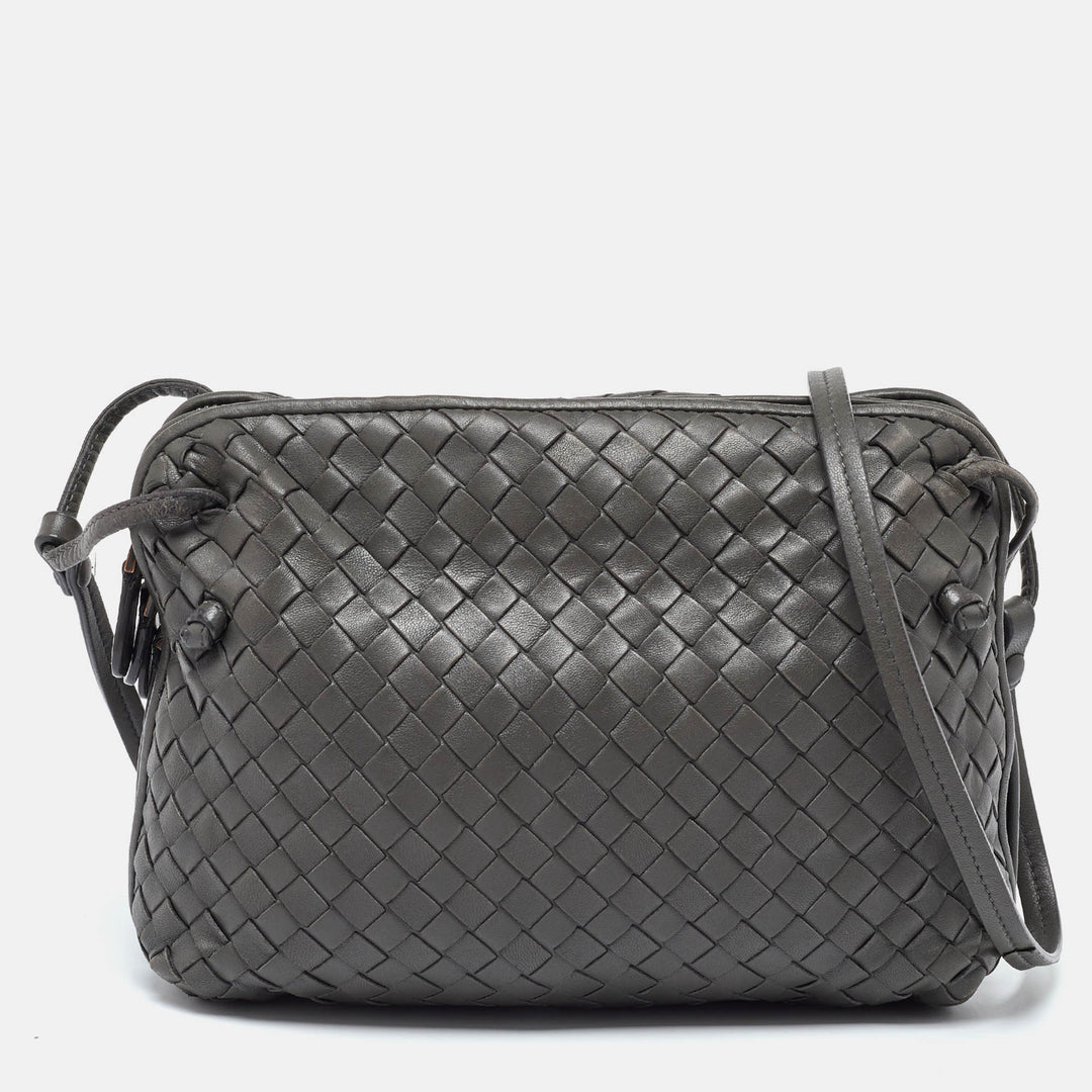 Bottega veneta Grey Intrecciato Leather Nodini Double Zip Crossbody Bag