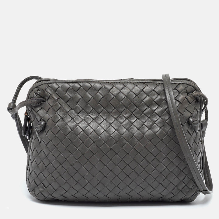 Bottega veneta Grey Intrecciato Leather Nodini Double Zip Crossbody Bag