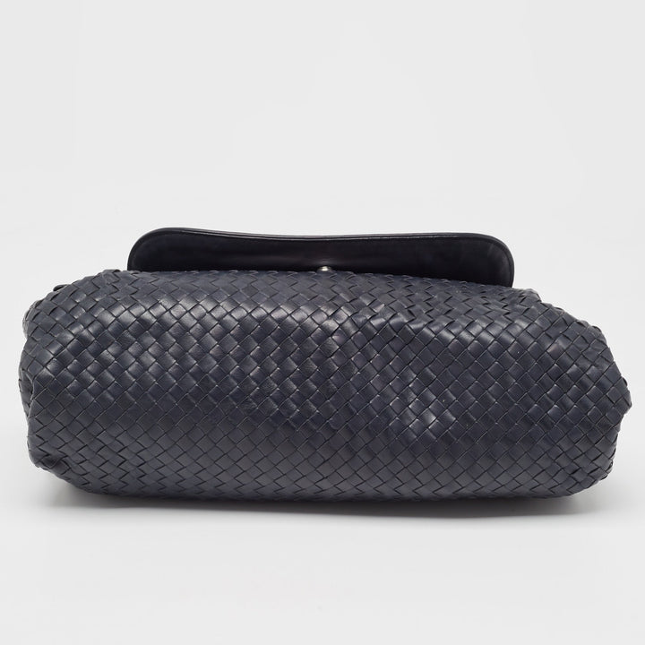 Bottega veneta Navy Blue Intrecciato Leather Drawstring Flap Bag