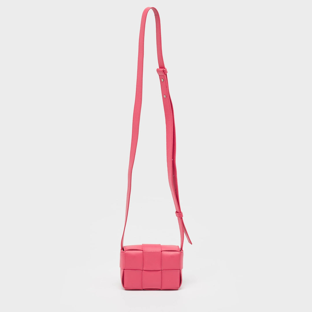Top Quality Bottega Veneta Fuchsia Intreccio Leather Mini Cassette Crossbody Bag