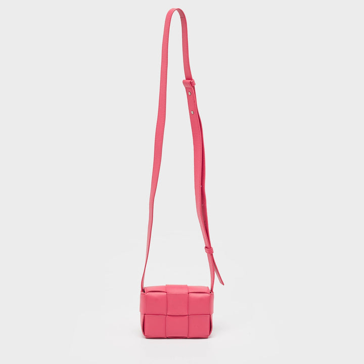 Top Quality Bottega Veneta Fuchsia Intreccio Leather Mini Cassette Crossbody Bag