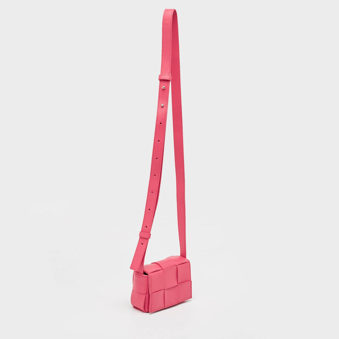 Top Quality Bottega Veneta Fuchsia Intreccio Leather Mini Cassette Crossbody Bag