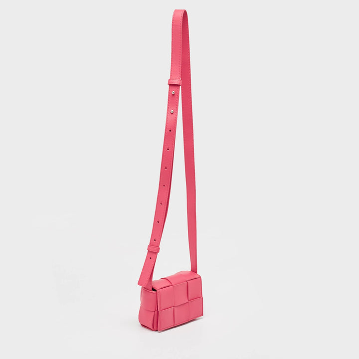 Top Quality Bottega Veneta Fuchsia Intreccio Leather Mini Cassette Crossbody Bag