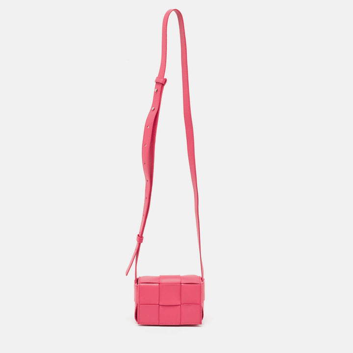 Bottega veneta Fuchsia Intreccio Leather Mini Cassette Crossbody Bag