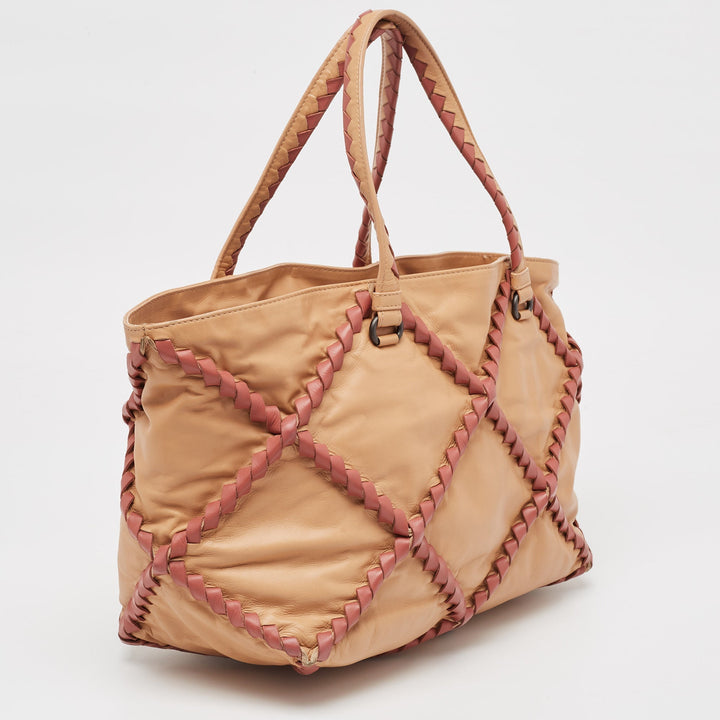 Bottega veneta Beige/Burgundy Quilted Leather Shopper Tote