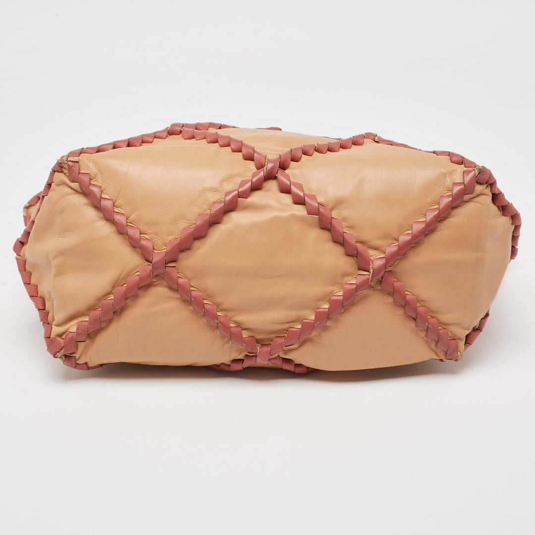 Bottega veneta Beige/Burgundy Quilted Leather Shopper Tote