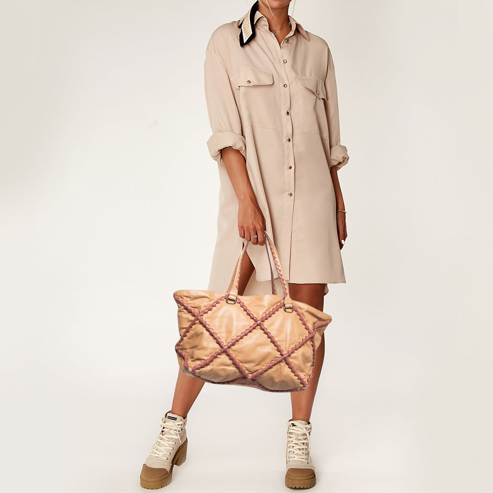 Bottega veneta Beige/Burgundy Quilted Leather Shopper Tote