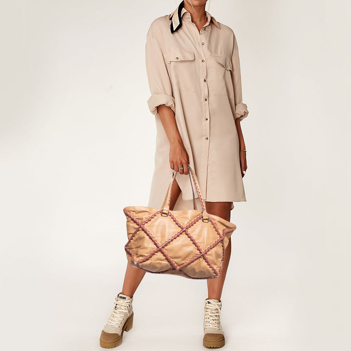 Bottega veneta Beige/Burgundy Quilted Leather Shopper Tote