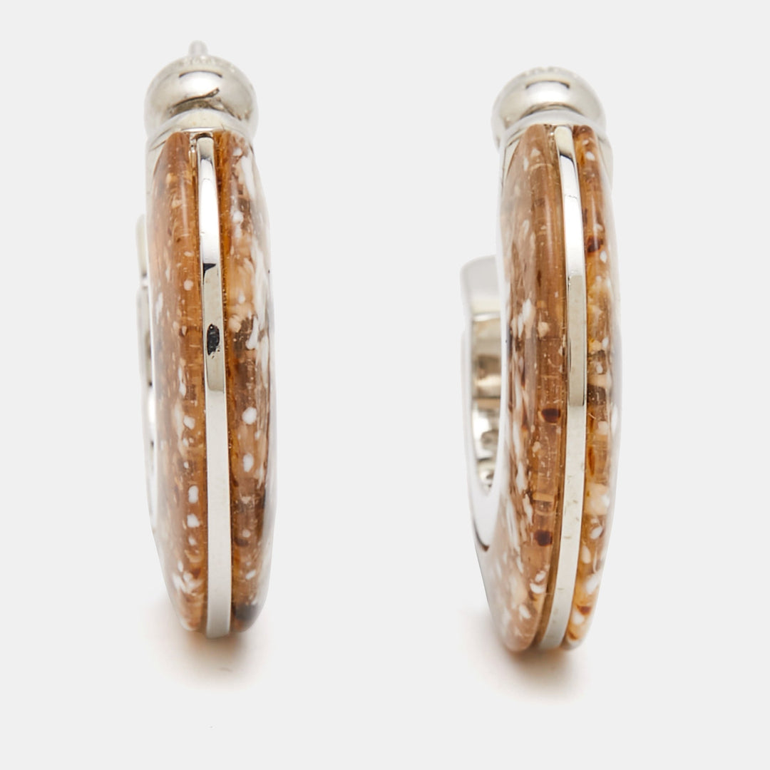 Top Quality Burberry Blue Marbled Resin Gold Tone Hoop Earrings