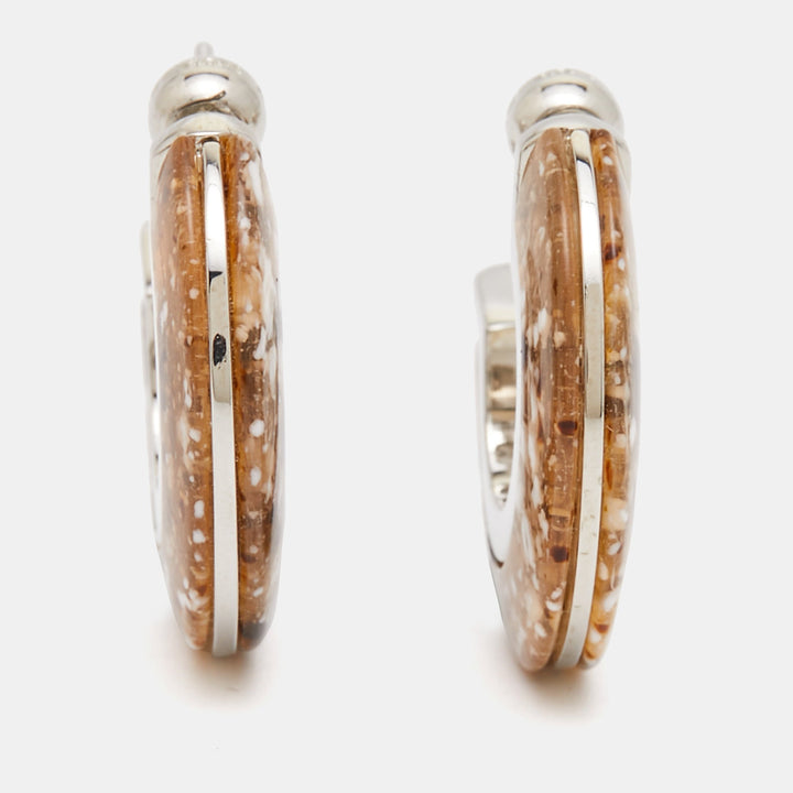 Top Quality Burberry Blue Marbled Resin Gold Tone Hoop Earrings