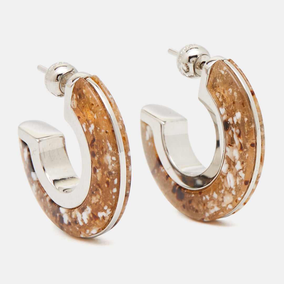 Top Quality Burberry Blue Marbled Resin Gold Tone Hoop Earrings