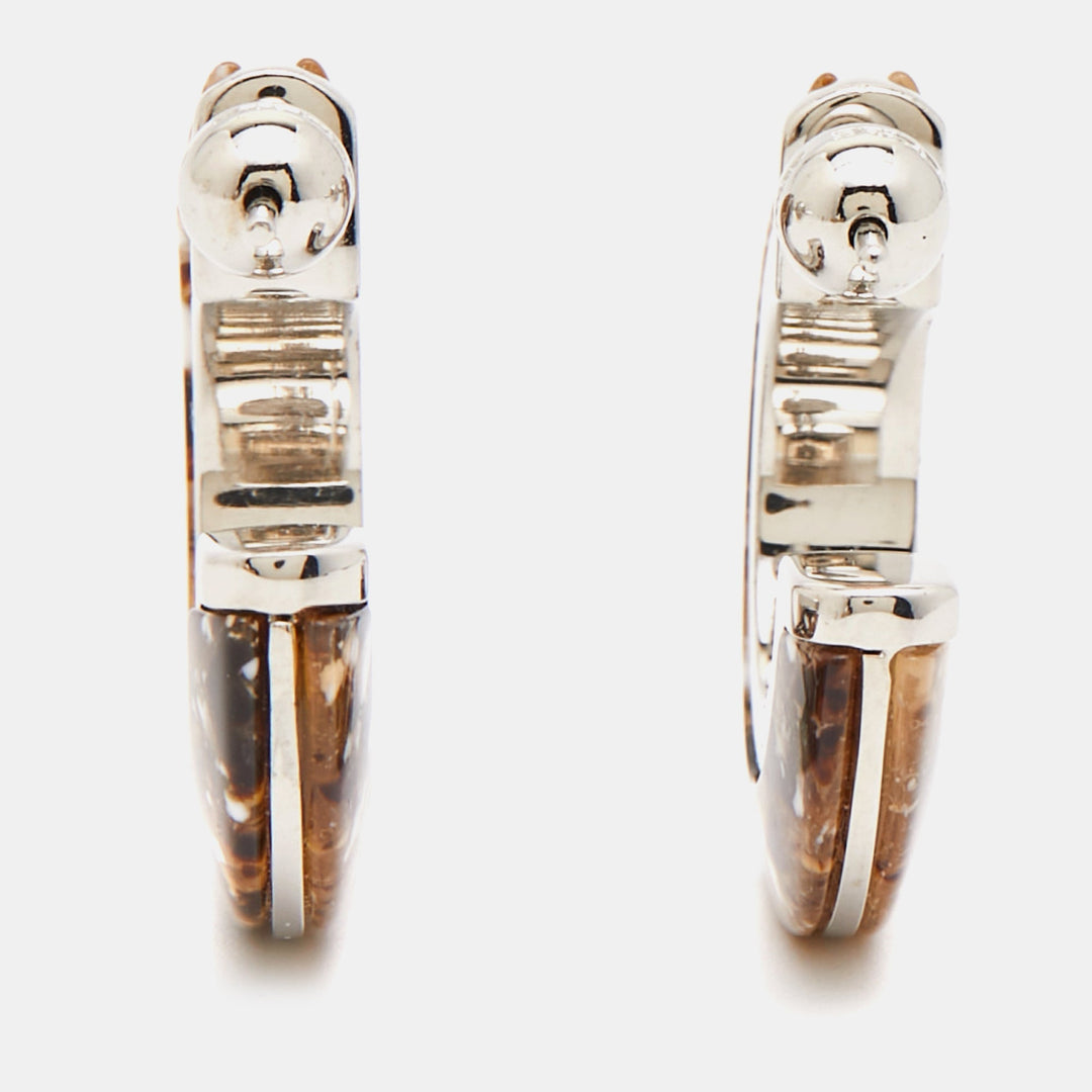 Top Quality Burberry Blue Marbled Resin Gold Tone Hoop Earrings