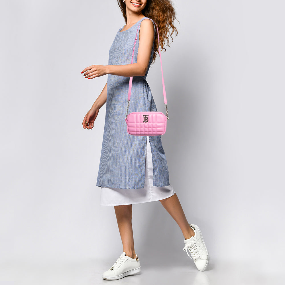 Burberry Pink Quilted Leather Mini Lola Camera Bag