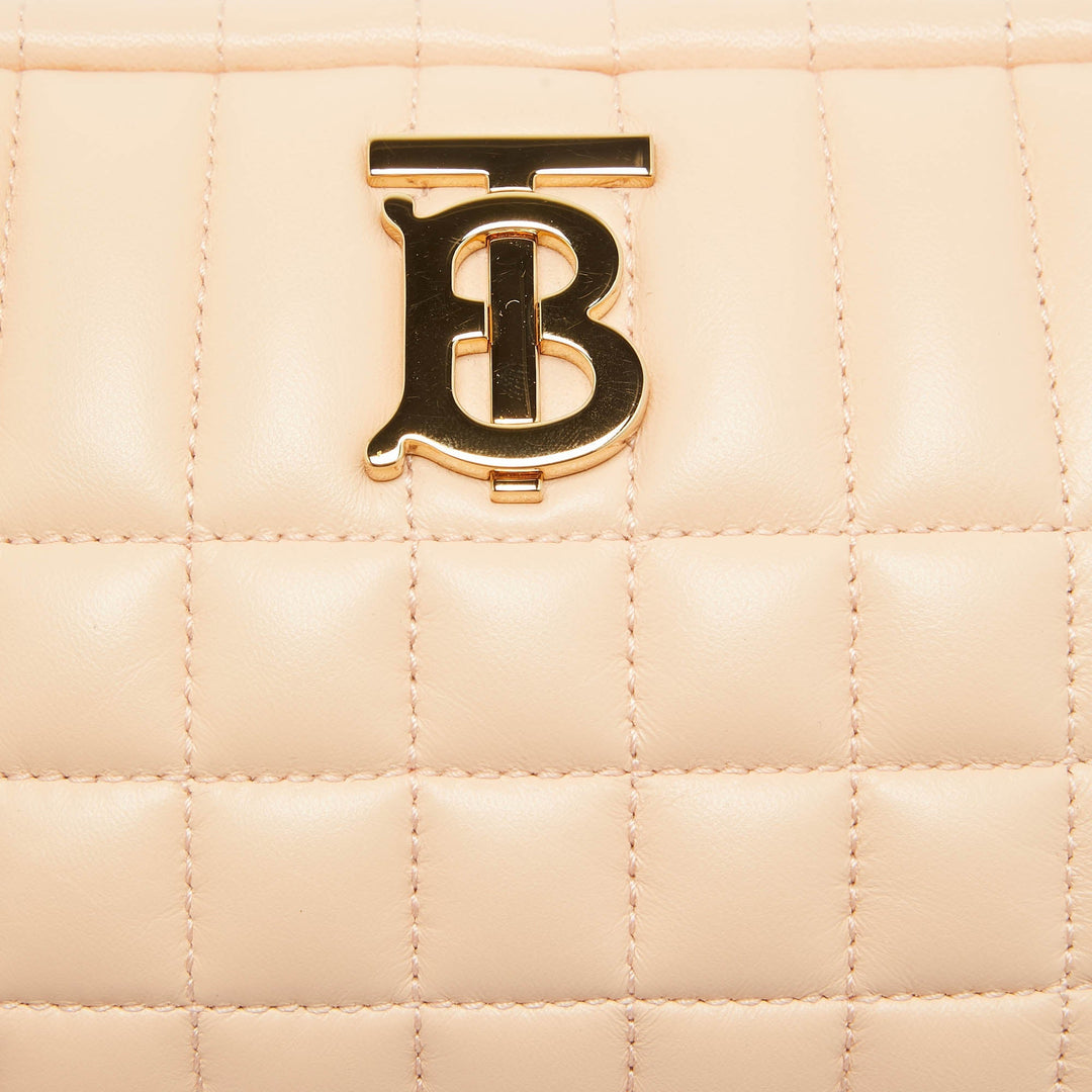 Burberry Peach Pink Quilted Leather Mini Lola Camera Bag