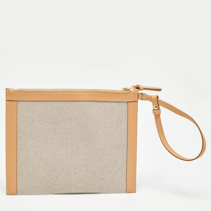 Burberry Beige/Tan Canvas and Leather Wristlet Pouch