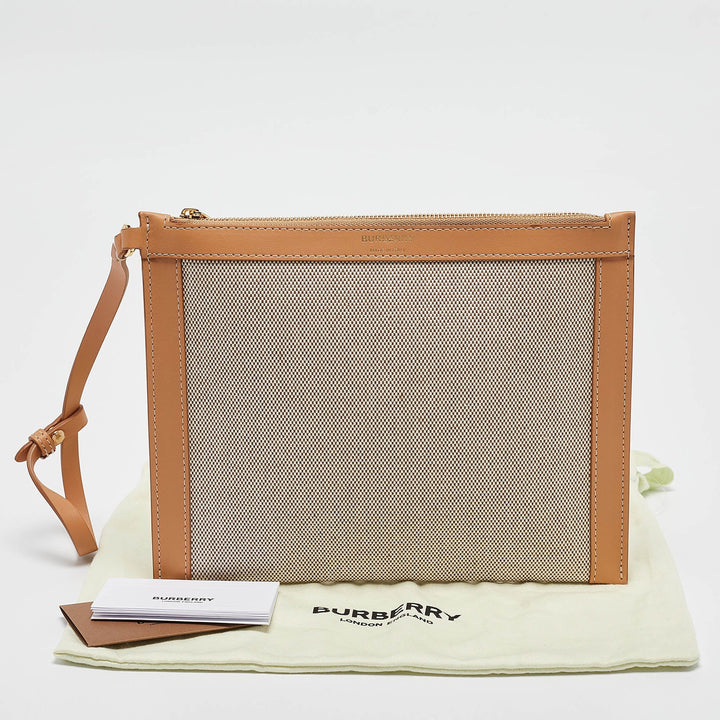 Burberry Beige/Tan Canvas and Leather Wristlet Pouch