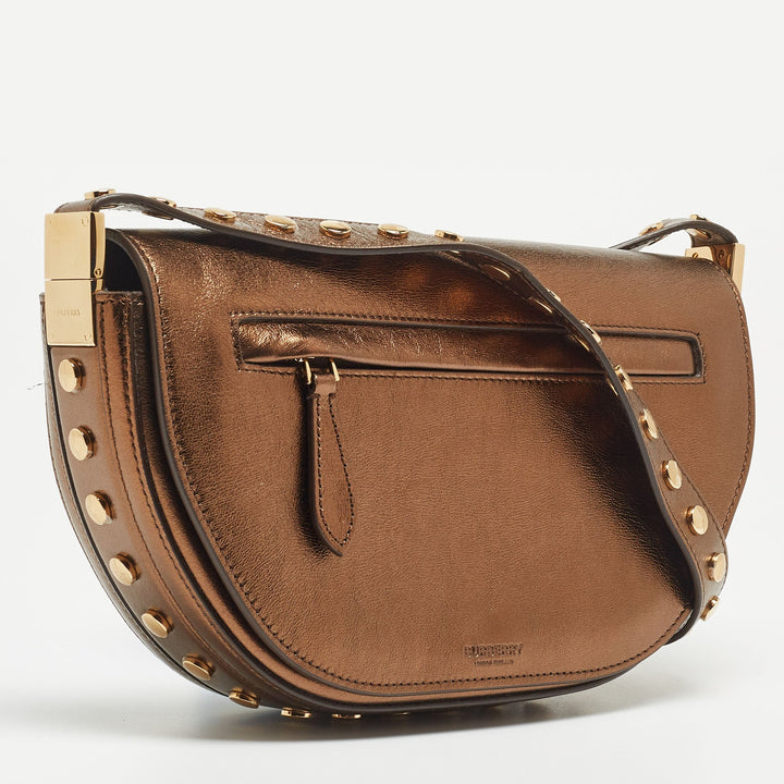 BURBERRY Bronze Studded Leather Small Olympia Shoulder Bag