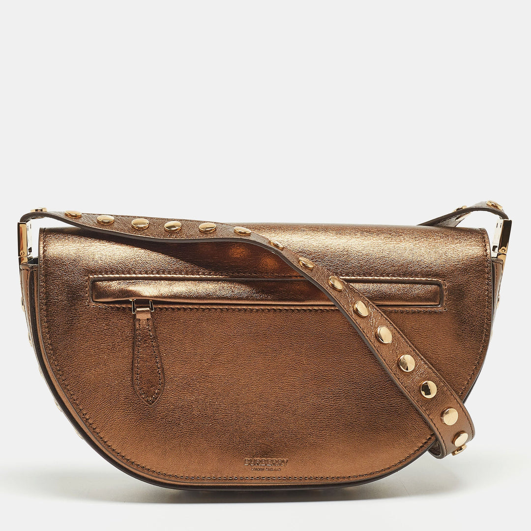BURBERRY Bronze Studded Leather Small Olympia Shoulder Bag