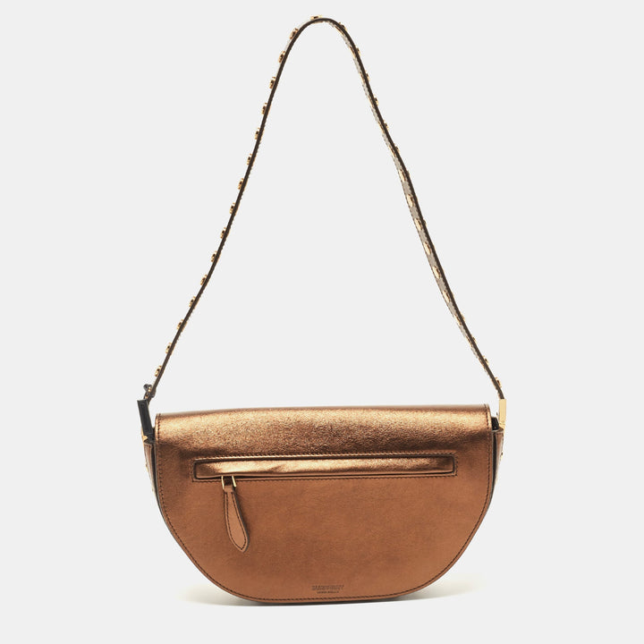 BURBERRY Bronze Leather Small Studded Olympia Shoulder Bag