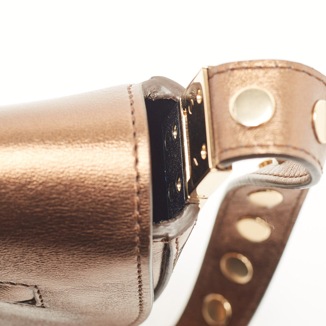BURBERRY Bronze Leather Small Studded Olympia Shoulder Bag