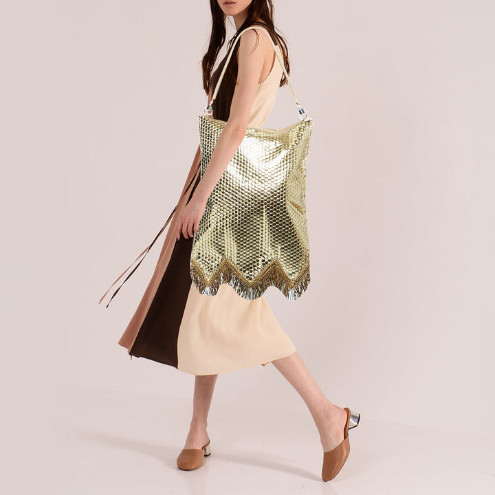 Burberry Gold Bullion Fringing Paillette-Embellished Satin Flag Bag