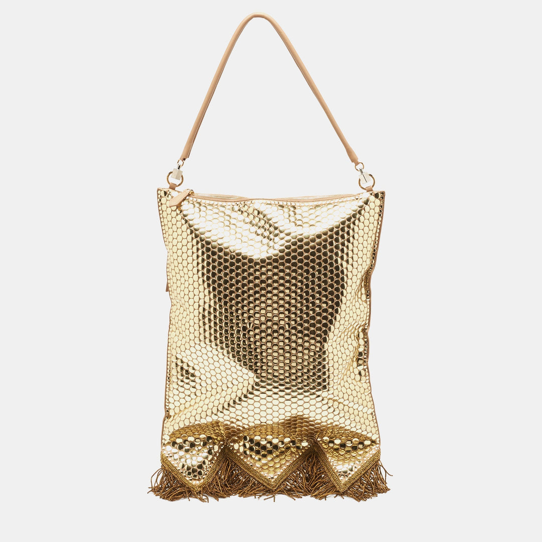 Burberry Gold Bullion Fringing Paillette-Embellished Satin Flag Bag