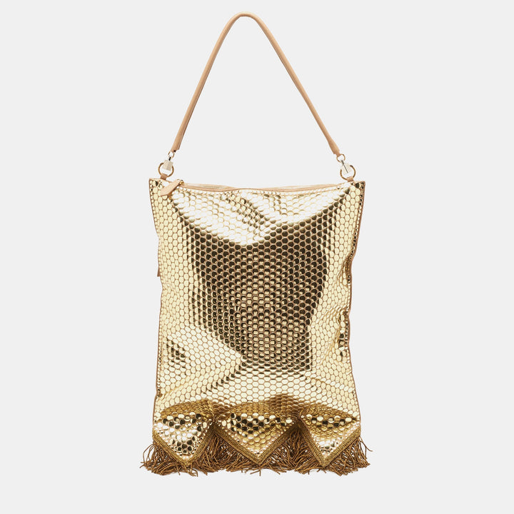 Burberry Gold Bullion Fringing Paillette-Embellished Satin Flag Bag